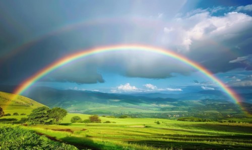 Rainbow over a countryside landscape AI generated