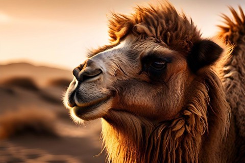 Bactrian camel with thick fur standing resilient against gobi deserts extreme temperature, AI