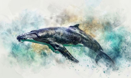 Watercolor illustration of a humpback whale in the ocean AI generated