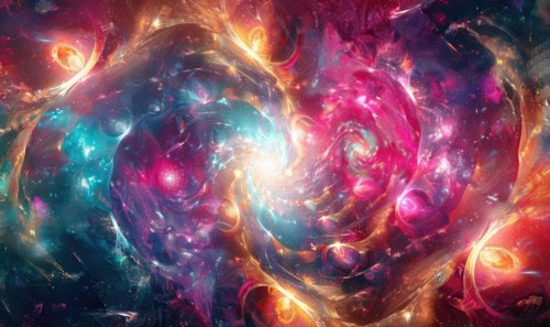 Psychedelic abstract space scene with fractal elements and bright colors AI generated