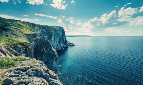 A coastal cliff overlooking the vast expanse of the ocean AI generated