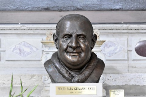 Bust of Pope John XXIII in a church, who reigned from 1961 to 1963, Venice, Veneto, Italy, Europe