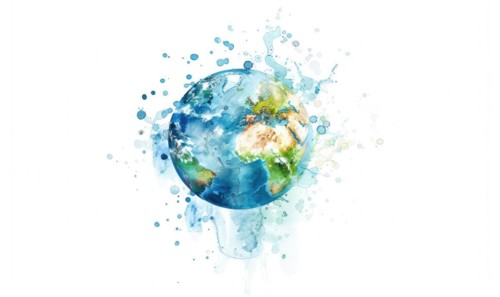 Earth with water droplets on white background AI generated