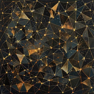 Golden geometric lines interconnected over a navy-blue starry sky AI generated