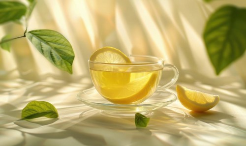 Herbal tea and lemon in a clear glass cup AI generated