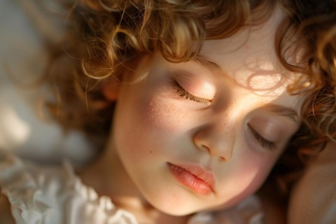 Close up of face of sleeping young child. KI generiert, generiert, AI generated