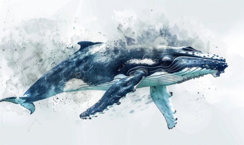 Watercolor illustration of a humpback whale in the ocean AI generated