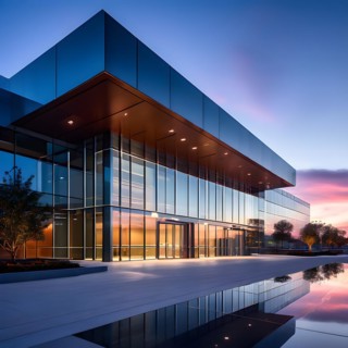 Modern hospitals glass entrance reflecting the morning sunlight, AI generated, modern, architecture