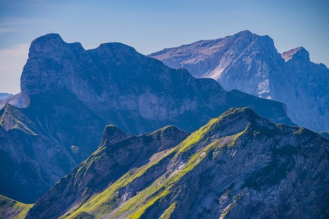 Mountain panorama from Laufbacher-Eckweg to Schneck, 2268m, behind Grosser Wilder, 2379m, Allgaeu