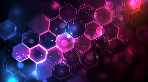 Vibrant purple and blue hexagonal pattern with a neon glow, ai generated, AI generated