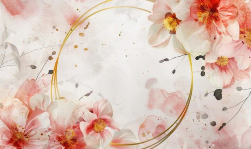 Thin golden frame on watercolor background, space for text AI generated