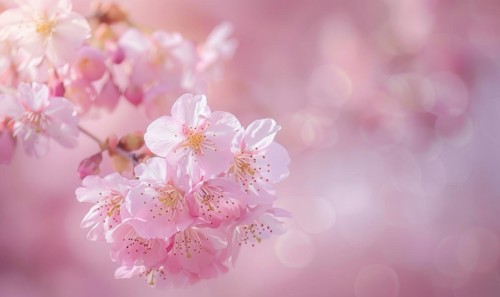 Cherry blossom petals in the breeze, floral background, soft focus, blurred background AI generated