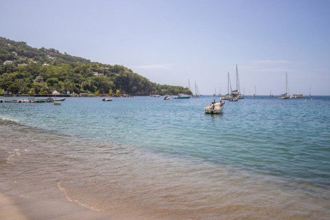 A beach in the Caribbean on the Atlantic coast in Deshaies, Guadeloupe, French Antilles, North