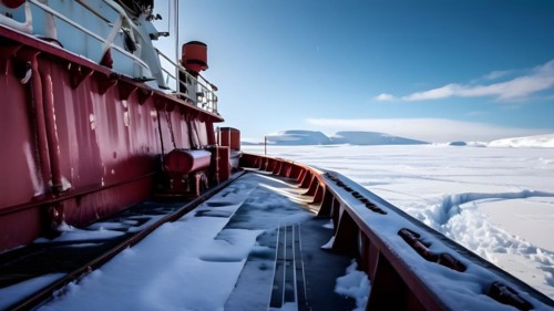Icebreakers deck snow covered, AI generated