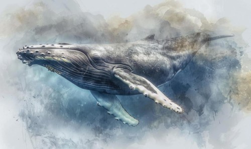 Watercolor illustration of a humpback whale in the ocean AI generated