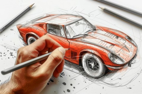 A designer in the field of automotive design, industrial design sketches a sports car from the