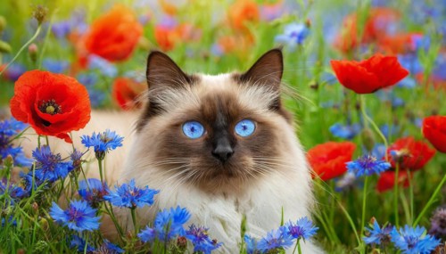 KI generated, animal, animals, mammal, mammals, cat, felidae (Felis catus), a cat lies in a meadow