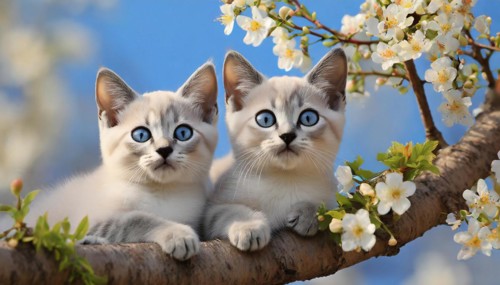 KI generated, animal, animals, mammal, mammals, cat, felidae (Felis catus), two kittens resting in