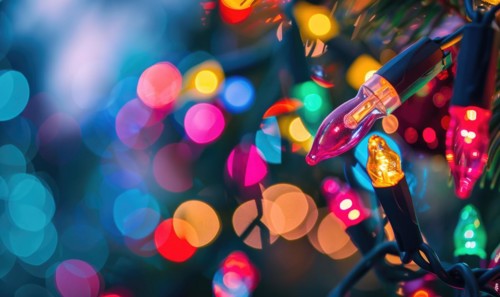 Close-up of colorful bokeh lights illuminating, festive night abstract background AI generated