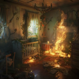 A fierce fire breaks out on the hob in a kitchen, AI generated