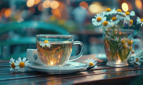 Chamomile tea served in a cozy cafe AI generated