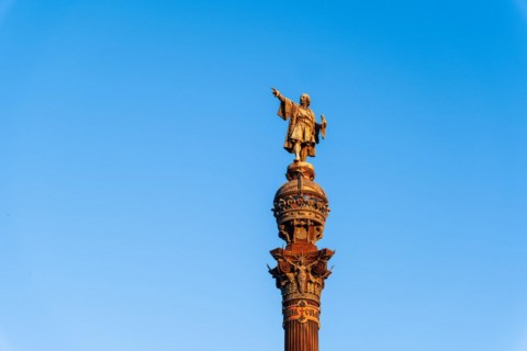 Columbus Column at the end of the Ramblas, Christopher Columbus points towards the New World,