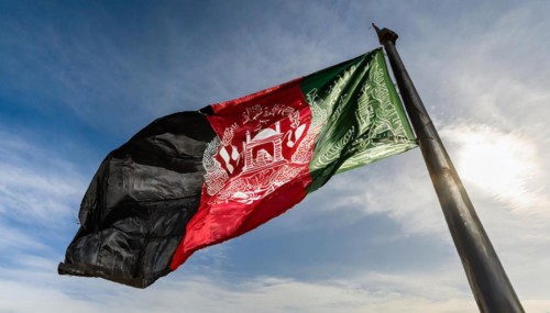 Flag, the national flag of Afghanistan flutters in the wind
