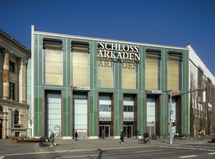 Schloss arcades, shopping centre behind the reconstructed facade of the old residential palace,