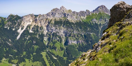 Mountain panorama from the Krinnenspitze, 2000m, behind Friedberger Klettersteig, Rote Flueh,