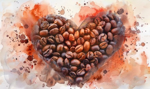Coffee beans arranged in a heart shape AI generated