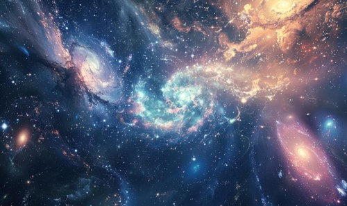 Swirling nebula with vibrant blue and pink hues surrounded by stars AI generated