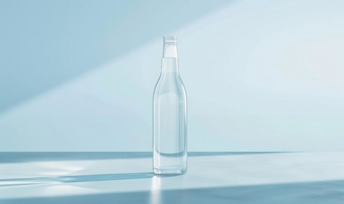 Crystal clear glass bottle mockup showcasing a premium quality mineral water sourced from natural