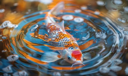 Close-up of a beautiful koi fish rising to the surface of the water AI generated