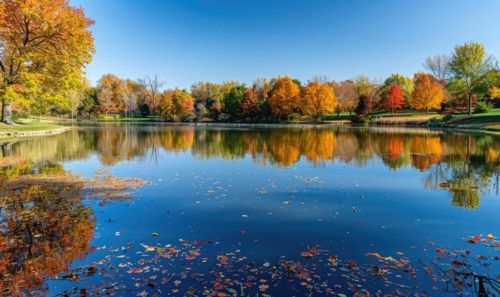 The lake adorned with colorful autumn foliage AI generated