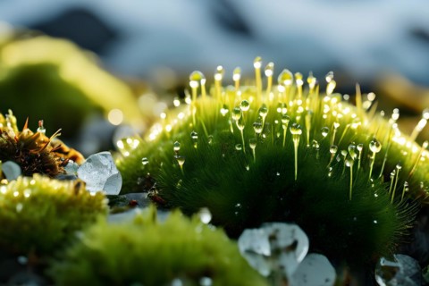 Antarctic moss clinging to existence amidst the expansive white terrain, AI generated