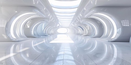 Futuristic white hallway. KI generiert, generiert, AI generated
