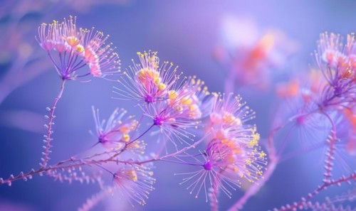 Closeup view of violet blossoms AI generated