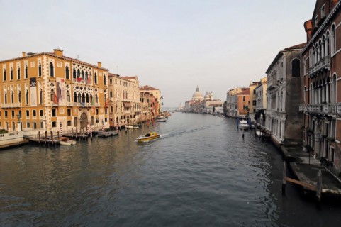 Canale Grande, in the background the church of Santa Maria della Saluti, view over a Venetian canal