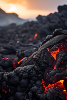 Lava destroying the personal belongings now encased in lava orash, AI generated