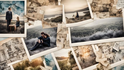 AI generated collage of overlapping faded polaroid photos