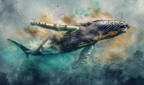 Watercolor illustration of a humpback whale in the ocean AI generated