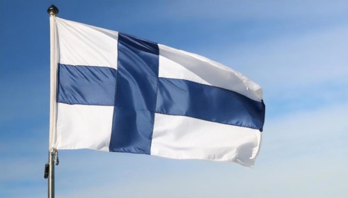 Flag, the national flag of Finland fluttering in the wind