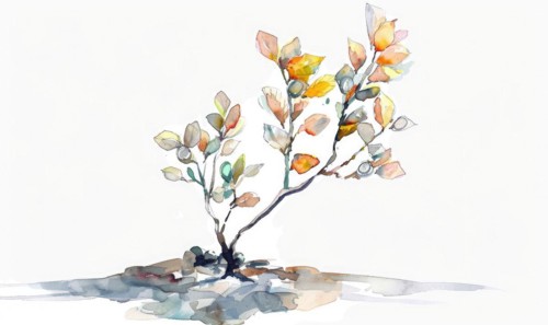 Watercolor tree sprout with coins blossoming instead of flowers AI generated