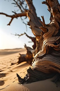 Saxaul tree branches stabilizing gobi desert sand dunes, AI generated