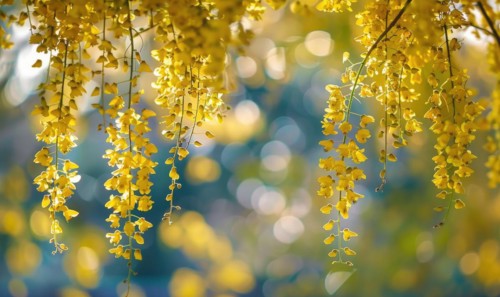 Laburnum flowers contrasting against green foliage AI generated