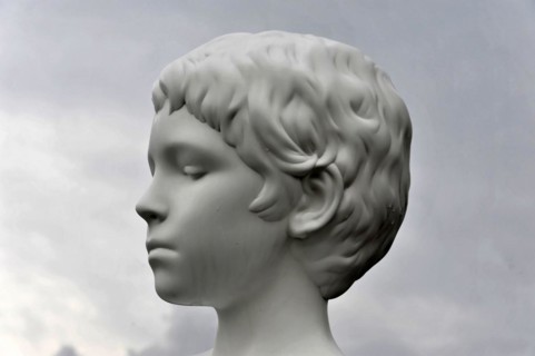 Charles Ray's statue of the boy with frog on top of the Zattere Portrait of a classical bust of a