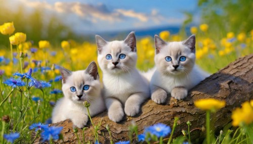 KI generated, animal, animals, mammal, mammals, cat, felidae (Felis catus), three cats resting on a