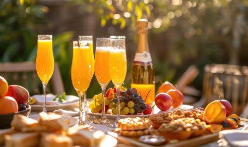 A brunch table adorned with vibrant cocktails and fresh fruit AI generated
