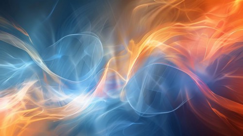 Dynamic abstract art capturing the essence of flowing energy with vibrant blue and red smoke-like