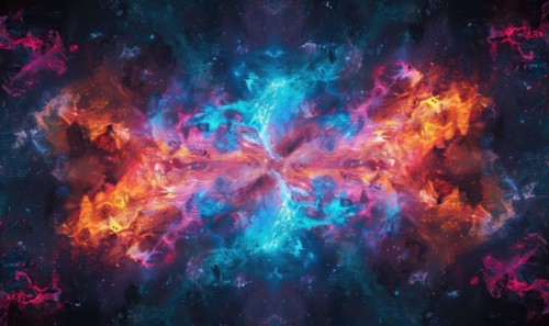 Artistic abstract fractal image with symmetrical patterns in cosmic pink and blue AI generated